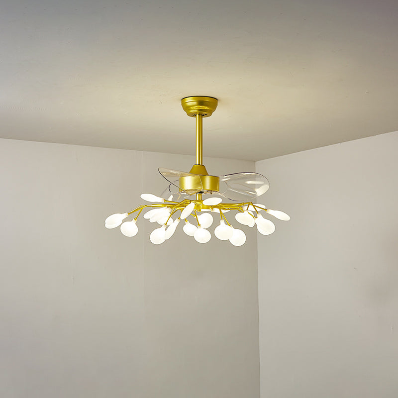 3-Blade Acrylic Firefly Ceiling Fan Light Minimalist LED Semi Flush for Living Room 25.0 Gold Frosted Clearhalo 'Ceiling Fans with Lights' 'Ceiling Fans' 'Modern Ceiling Fans' 'Modern' Lighting' 2026523