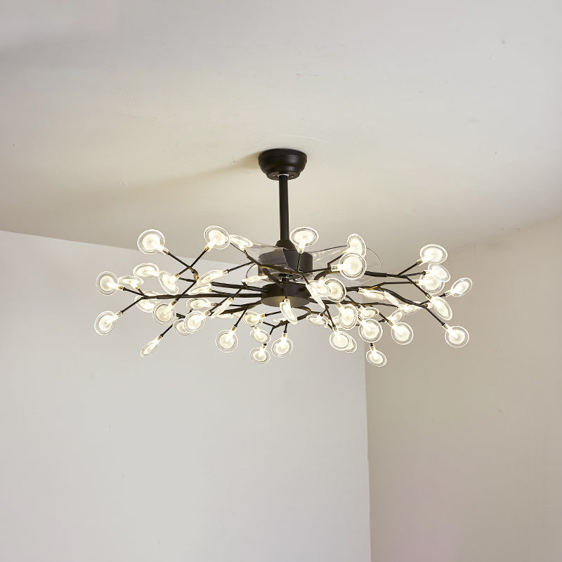 3-Blade Acrylic Firefly Ceiling Fan Light Minimalist LED Semi Flush for Living Room 56.0 Black Clear Clearhalo 'Ceiling Fans with Lights' 'Ceiling Fans' 'Modern Ceiling Fans' 'Modern' Lighting' 2026524