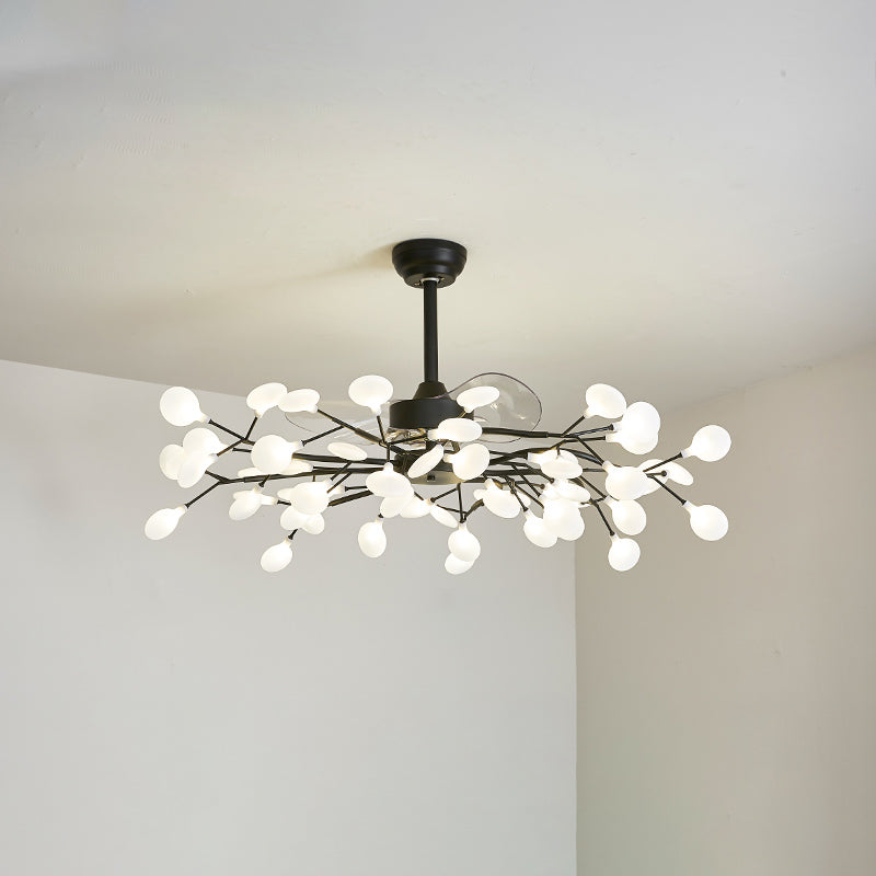 3-Blade Acrylic Firefly Ceiling Fan Light Minimalist LED Semi Flush for Living Room 42.0 Black Frosted Clearhalo 'Ceiling Fans with Lights' 'Ceiling Fans' 'Modern Ceiling Fans' 'Modern' Lighting' 2026525