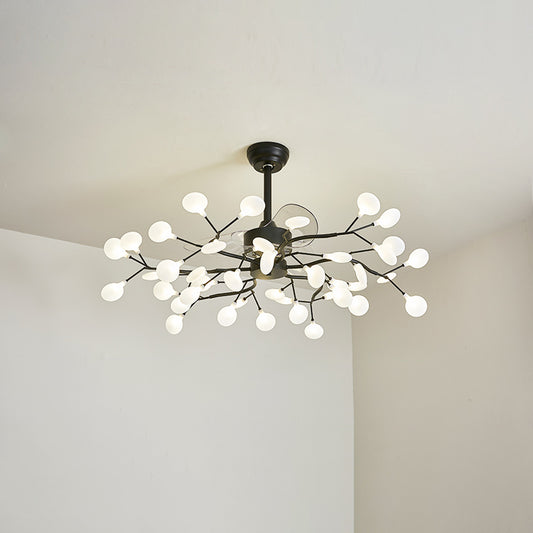 3-Blade Acrylic Firefly Ceiling Fan Light Minimalist LED Semi Flush for Living Room 56.0 Black Frosted Clearhalo 'Ceiling Fans with Lights' 'Ceiling Fans' 'Modern Ceiling Fans' 'Modern' Lighting' 2026528