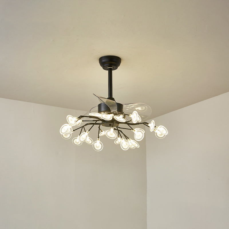 3-Blade Acrylic Firefly Ceiling Fan Light Minimalist LED Semi Flush for Living Room 30.0 Black Clear Clearhalo 'Ceiling Fans with Lights' 'Ceiling Fans' 'Modern Ceiling Fans' 'Modern' Lighting' 2026529