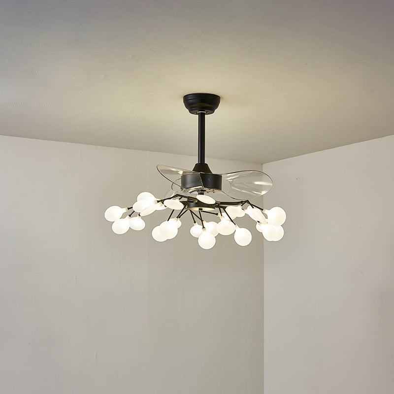 3-Blade Acrylic Firefly Ceiling Fan Light Minimalist LED Semi Flush for Living Room 30.0 Black Frosted Clearhalo 'Ceiling Fans with Lights' 'Ceiling Fans' 'Modern Ceiling Fans' 'Modern' Lighting' 2026530