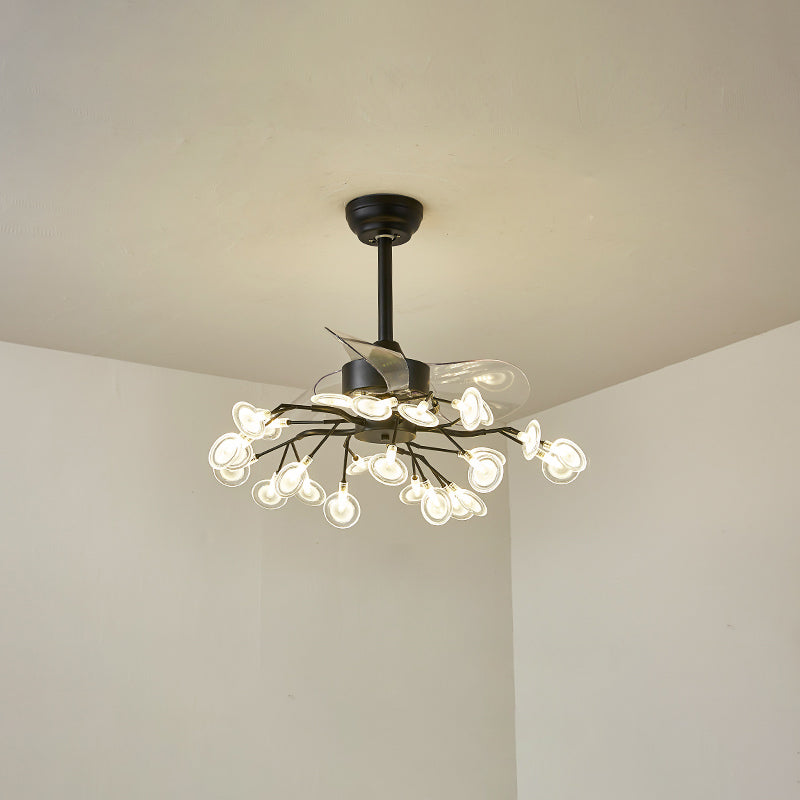 3-Blade Acrylic Firefly Ceiling Fan Light Minimalist LED Semi Flush for Living Room 25.0 Black Clear Clearhalo 'Ceiling Fans with Lights' 'Ceiling Fans' 'Modern Ceiling Fans' 'Modern' Lighting' 2026531