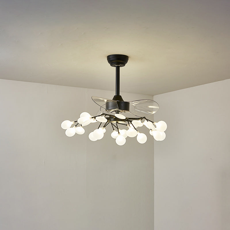 3-Blade Acrylic Firefly Ceiling Fan Light Minimalist LED Semi Flush for Living Room 25.0 Black Frosted Clearhalo 'Ceiling Fans with Lights' 'Ceiling Fans' 'Modern Ceiling Fans' 'Modern' Lighting' 2026532