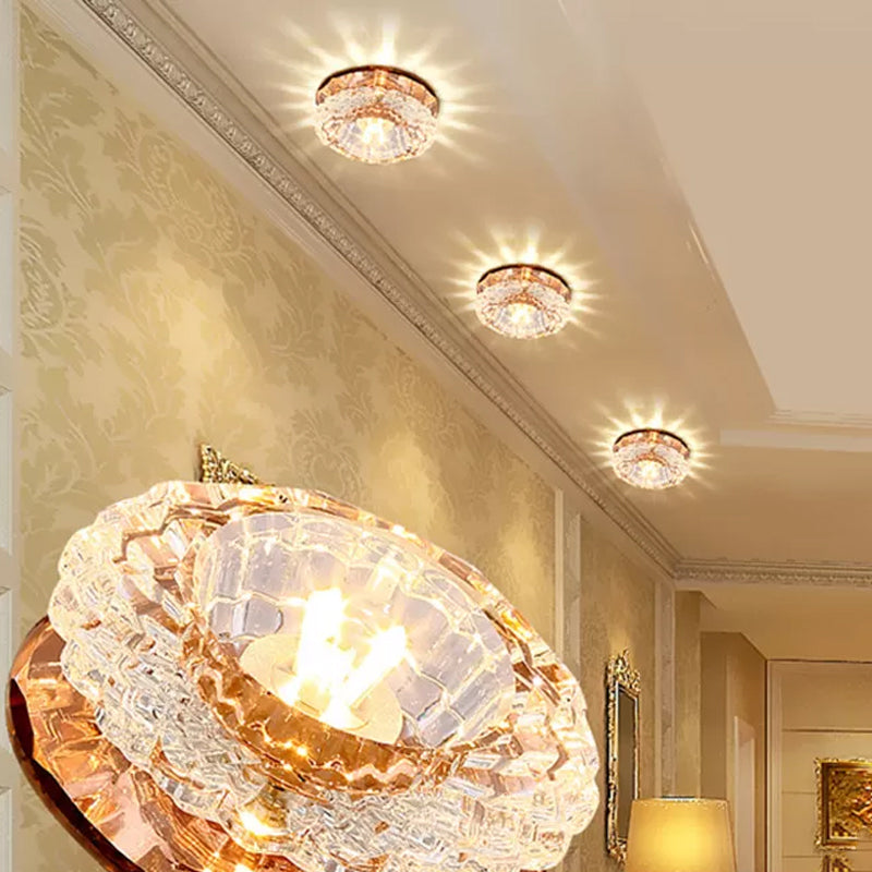 Crystal Blossom Flush Mount Fixture Modernist LED Ceiling Flush with Layered Design for Corridor Tan Clearhalo 'Ceiling Lights' 'Close To Ceiling Lights' 'Close to ceiling' 'Flush mount' Lighting' 2027277