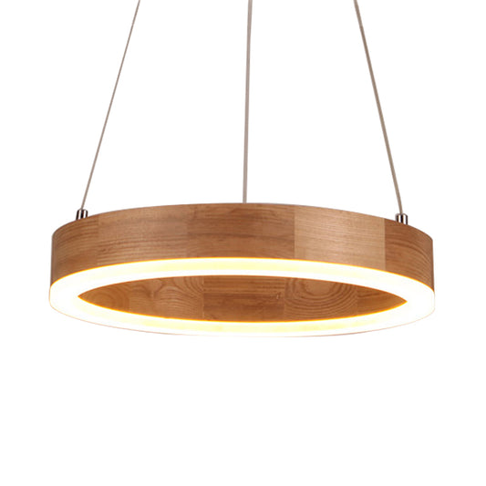 Wood Ring LED Chandelier Light Modern 1/2/3-Light Beige Drop Pendant Fixture for Dining Room Clearhalo 'Ceiling Lights' 'Chandeliers' Lighting' options 202802