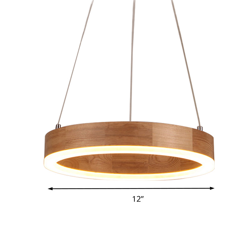 Wood Ring LED Chandelier Light Modern 1/2/3-Light Beige Drop Pendant Fixture for Dining Room Clearhalo 'Ceiling Lights' 'Chandeliers' Lighting' options 202803