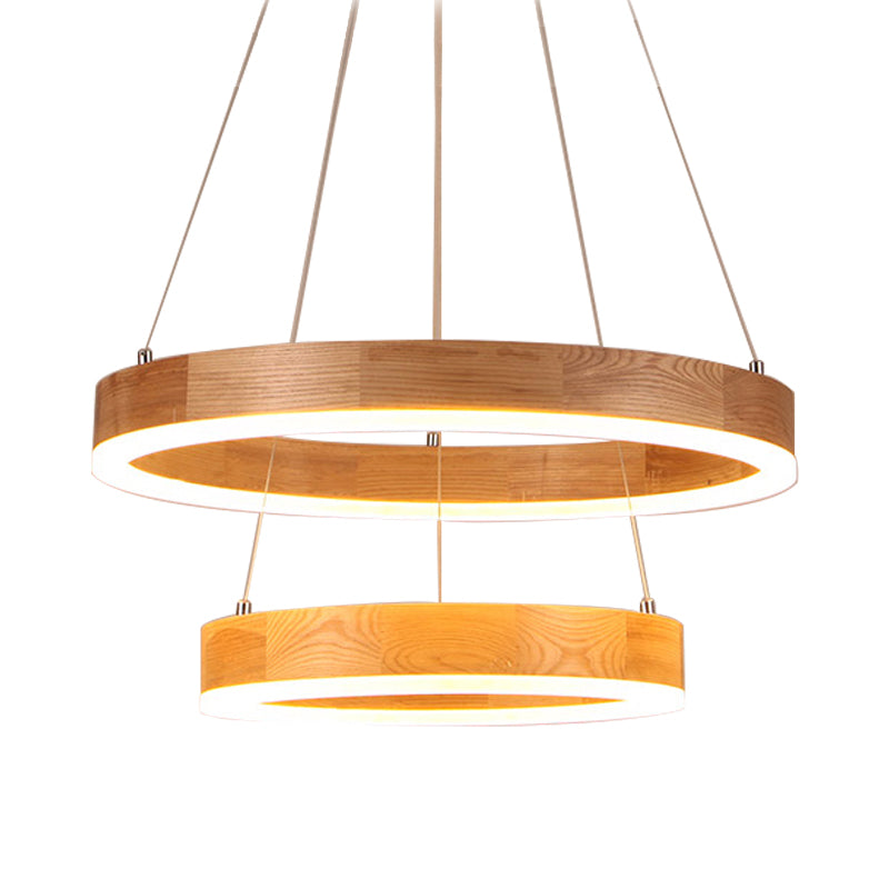 Wood Ring LED Chandelier Light Modern 1/2/3-Light Beige Drop Pendant Fixture for Dining Room Clearhalo 'Ceiling Lights' 'Chandeliers' Lighting' options 202805