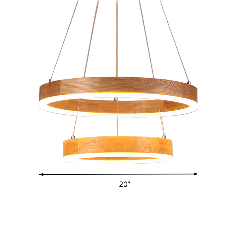 Wood Ring LED Chandelier Light Modern 1/2/3-Light Beige Drop Pendant Fixture for Dining Room Clearhalo 'Ceiling Lights' 'Chandeliers' Lighting' options 202806
