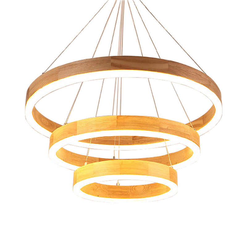 Wood Ring LED Chandelier Light Modern 1/2/3-Light Beige Drop Pendant Fixture for Dining Room Clearhalo 'Ceiling Lights' 'Chandeliers' Lighting' options 202808