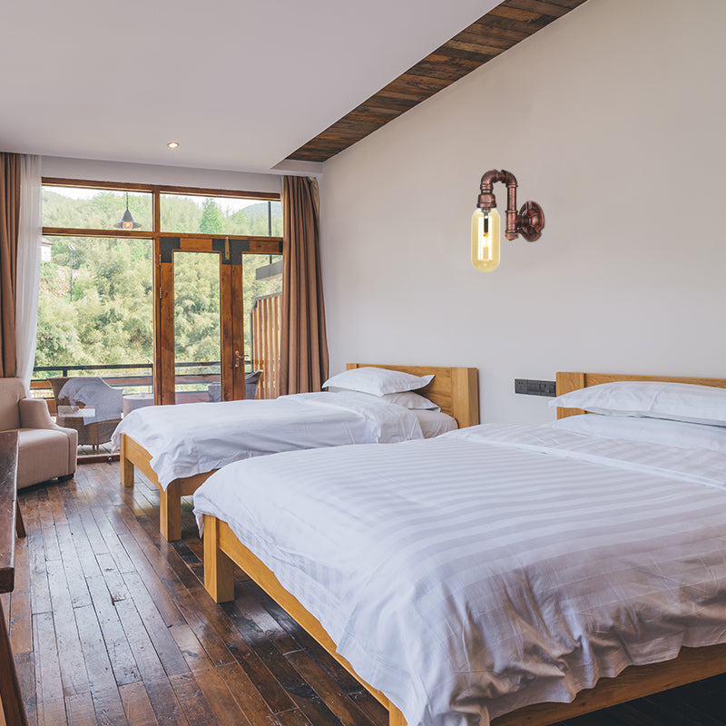 1 Light Amber Glass Wall Lamp Industrial Weathered Copper Oval Shade Bedroom Sconce Light Fixture, 9.5"/10"/12" H Clearhalo 'Art deco wall lights' 'Cast Iron' 'Glass' 'Industrial wall lights' 'Industrial' 'Middle century wall lights' 'Modern' 'Rustic wall lights' 'Tiffany' 'Traditional wall lights' 'Wall Lamps & Sconces' 'Wall Lights' Lighting' 202897