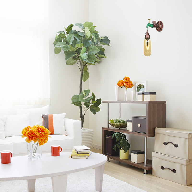 1 Light Amber Glass Wall Lamp Industrial Weathered Copper Oval Shade Bedroom Sconce Light Fixture, 9.5"/10"/12" H Clearhalo 'Art deco wall lights' 'Cast Iron' 'Glass' 'Industrial wall lights' 'Industrial' 'Middle century wall lights' 'Modern' 'Rustic wall lights' 'Tiffany' 'Traditional wall lights' 'Wall Lamps & Sconces' 'Wall Lights' Lighting' 202901