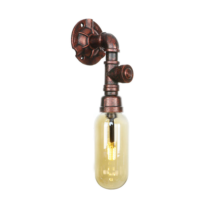 1 Light Amber Glass Wall Lamp Industrial Weathered Copper Oval Shade Bedroom Sconce Light Fixture, 9.5"/10"/12" H Clearhalo 'Art deco wall lights' 'Cast Iron' 'Glass' 'Industrial wall lights' 'Industrial' 'Middle century wall lights' 'Modern' 'Rustic wall lights' 'Tiffany' 'Traditional wall lights' 'Wall Lamps & Sconces' 'Wall Lights' Lighting' 202906