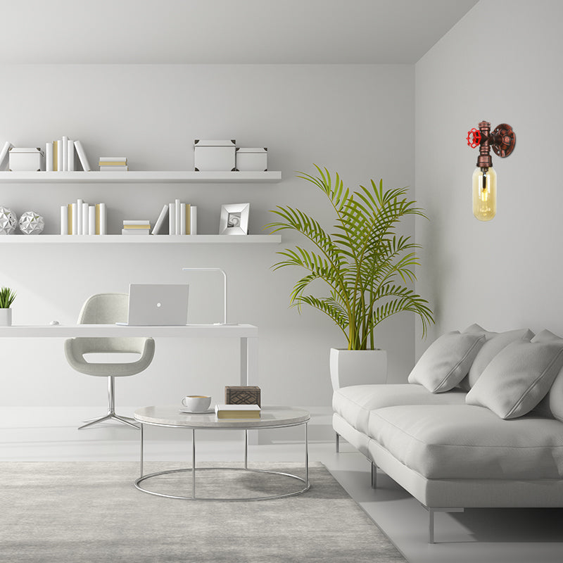 1 Light Amber Glass Wall Lamp Industrial Weathered Copper Oval Shade Bedroom Sconce Light Fixture, 9.5"/10"/12" H Clearhalo 'Art deco wall lights' 'Cast Iron' 'Glass' 'Industrial wall lights' 'Industrial' 'Middle century wall lights' 'Modern' 'Rustic wall lights' 'Tiffany' 'Traditional wall lights' 'Wall Lamps & Sconces' 'Wall Lights' Lighting' 202909