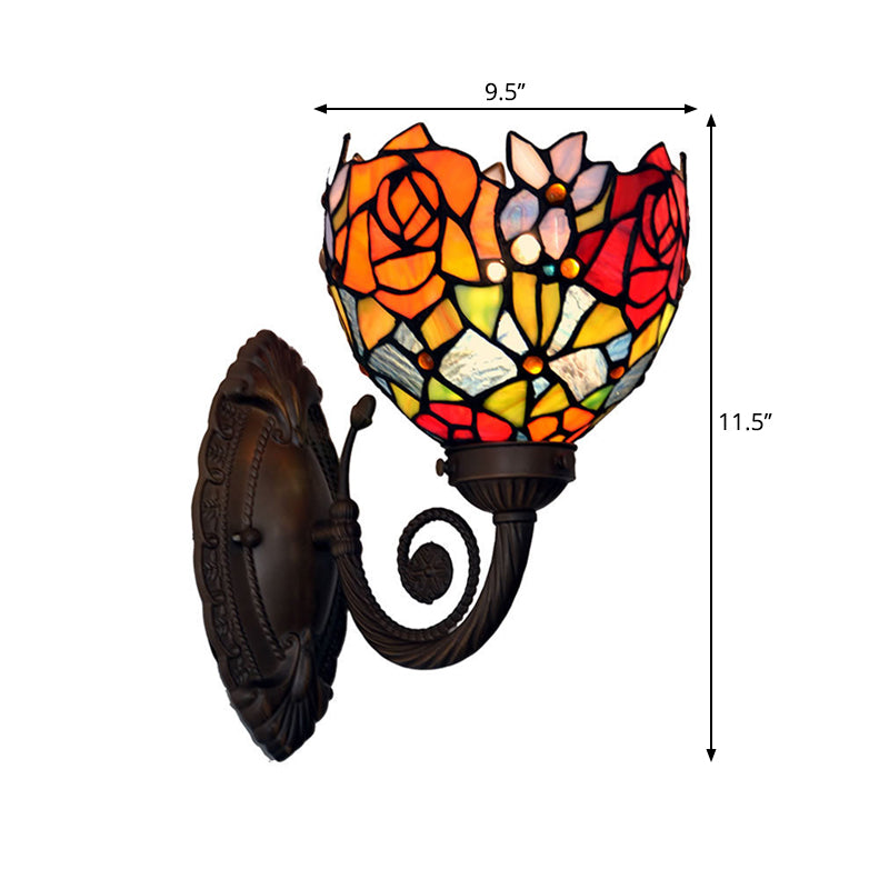 Bowl Wall Light Sconce Mediterranean Hand Cut Glass 1-Light Black Flower Patterned Wall Mounted Light Clearhalo 'Art deco wall lights' 'Cast Iron' 'Glass' 'Industrial' 'Middle century wall lights' 'Modern' 'Tiffany wall lights' 'Tiffany' 'Traditional wall lights' 'Wall Lamps & Sconces' 'Wall Lights' Lighting' 2029112