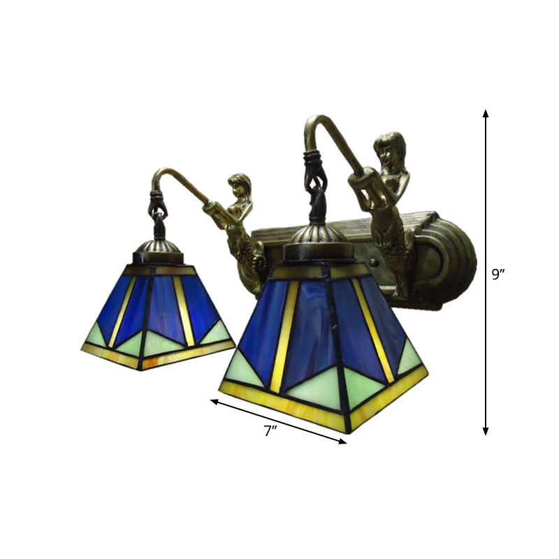 Trapezoid Wall Mount Light Fixture Tiffany Bronze Cut Glass Wall Lighting with Mermaid Arm Clearhalo 'Art deco wall lights' 'Cast Iron' 'Glass' 'Industrial' 'Middle century wall lights' 'Modern' 'Tiffany wall lights' 'Tiffany' 'Traditional wall lights' 'Wall Lamps & Sconces' 'Wall Lights' Lighting' 2029136