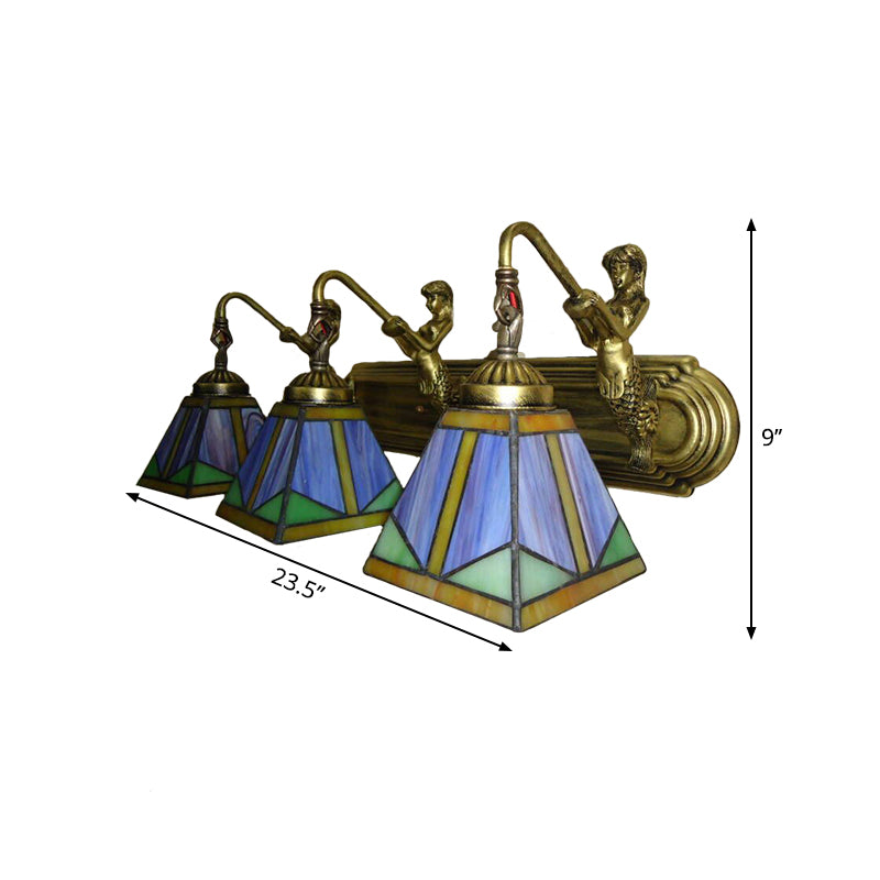 Trapezoid Wall Mount Light Fixture Tiffany Bronze Cut Glass Wall Lighting with Mermaid Arm Clearhalo 'Art deco wall lights' 'Cast Iron' 'Glass' 'Industrial' 'Middle century wall lights' 'Modern' 'Tiffany wall lights' 'Tiffany' 'Traditional wall lights' 'Wall Lamps & Sconces' 'Wall Lights' Lighting' 2029140