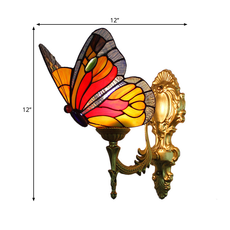 Curved Arm Stained Glass Wall Sconce Light Tiffany 1 Head Wall Mount Lamp with Geometry Shade Clearhalo 'Art deco wall lights' 'Cast Iron' 'Glass' 'Industrial wall lights' 'Industrial' 'Middle century wall lights' 'Modern' 'Rustic wall lights' 'Tiffany' 'Traditional wall lights' 'Wall Lamps & Sconces' 'Wall Lights' Lighting' 2029175