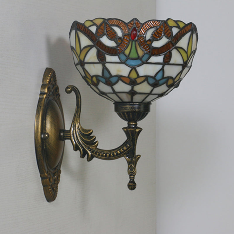 1 Head Corridor Wall Sconce Light Mediterranean Brass Wall Lighting with Geometry Cut Glass Shade Clearhalo 'Art deco wall lights' 'Cast Iron' 'Glass' 'Industrial' 'Middle century wall lights' 'Modern' 'Tiffany wall lights' 'Tiffany' 'Traditional wall lights' 'Wall Lamps & Sconces' 'Wall Lights' Lighting' 2029182