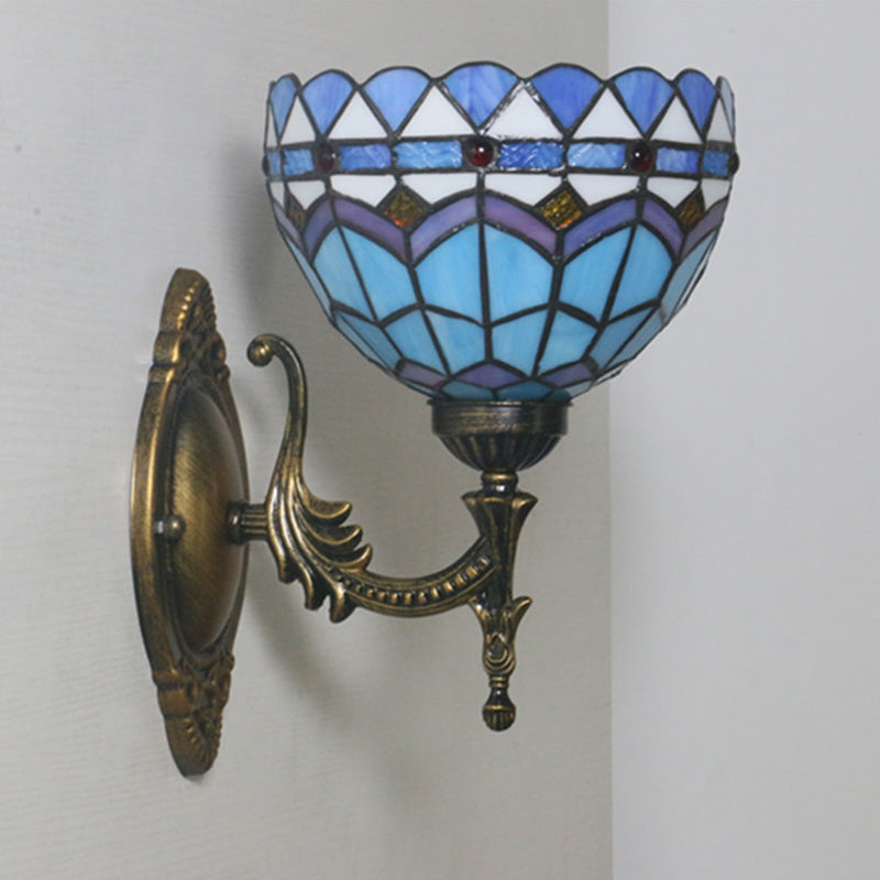1 Head Corridor Wall Sconce Light Mediterranean Brass Wall Lighting with Geometry Cut Glass Shade Clearhalo 'Art deco wall lights' 'Cast Iron' 'Glass' 'Industrial' 'Middle century wall lights' 'Modern' 'Tiffany wall lights' 'Tiffany' 'Traditional wall lights' 'Wall Lamps & Sconces' 'Wall Lights' Lighting' 2029194