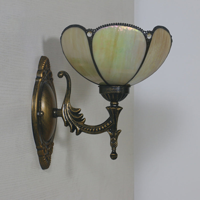 1 Head Corridor Wall Sconce Light Mediterranean Brass Wall Lighting with Geometry Cut Glass Shade Clearhalo 'Art deco wall lights' 'Cast Iron' 'Glass' 'Industrial' 'Middle century wall lights' 'Modern' 'Tiffany wall lights' 'Tiffany' 'Traditional wall lights' 'Wall Lamps & Sconces' 'Wall Lights' Lighting' 2029198
