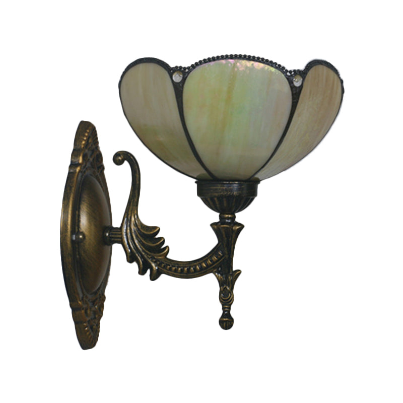 1 Head Corridor Wall Sconce Light Mediterranean Brass Wall Lighting with Geometry Cut Glass Shade Clearhalo 'Art deco wall lights' 'Cast Iron' 'Glass' 'Industrial' 'Middle century wall lights' 'Modern' 'Tiffany wall lights' 'Tiffany' 'Traditional wall lights' 'Wall Lamps & Sconces' 'Wall Lights' Lighting' 2029199