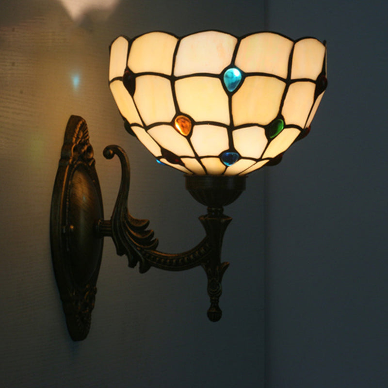 1 Head Corridor Wall Sconce Light Mediterranean Brass Wall Lighting with Geometry Cut Glass Shade Black E Clearhalo 'Art deco wall lights' 'Cast Iron' 'Glass' 'Industrial' 'Middle century wall lights' 'Modern' 'Tiffany wall lights' 'Tiffany' 'Traditional wall lights' 'Wall Lamps & Sconces' 'Wall Lights' Lighting' 2029205