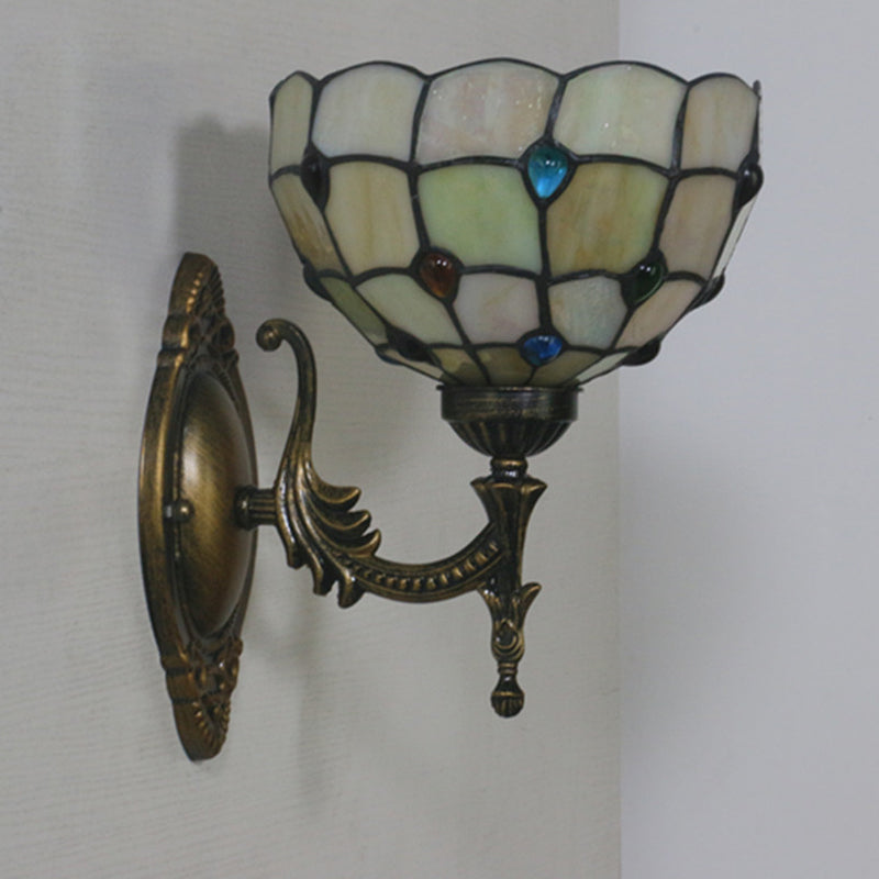 1 Head Corridor Wall Sconce Light Mediterranean Brass Wall Lighting with Geometry Cut Glass Shade Clearhalo 'Art deco wall lights' 'Cast Iron' 'Glass' 'Industrial' 'Middle century wall lights' 'Modern' 'Tiffany wall lights' 'Tiffany' 'Traditional wall lights' 'Wall Lamps & Sconces' 'Wall Lights' Lighting' 2029206