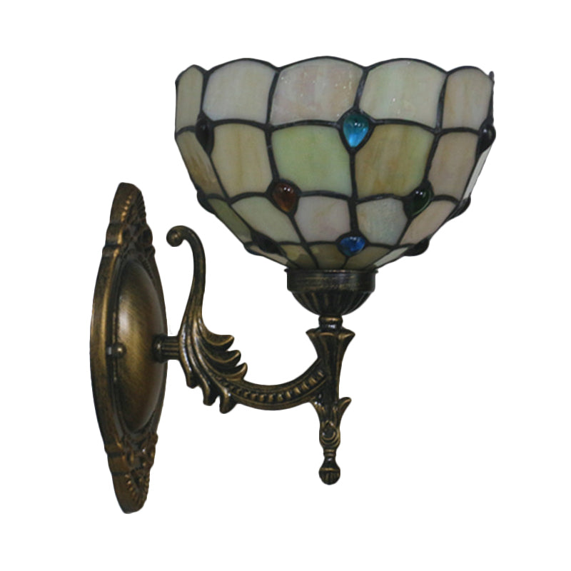 1 Head Corridor Wall Sconce Light Mediterranean Brass Wall Lighting with Geometry Cut Glass Shade Clearhalo 'Art deco wall lights' 'Cast Iron' 'Glass' 'Industrial' 'Middle century wall lights' 'Modern' 'Tiffany wall lights' 'Tiffany' 'Traditional wall lights' 'Wall Lamps & Sconces' 'Wall Lights' Lighting' 2029207