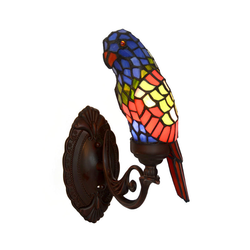 Parrot Wall Sconce Lighting 1-Light Stained Art Glass Baroque Wall Light Fixture in Red Red Clearhalo 'Art deco wall lights' 'Cast Iron' 'Glass' 'Industrial' 'Middle century wall lights' 'Modern' 'Tiffany wall lights' 'Tiffany' 'Traditional wall lights' 'Wall Lamps & Sconces' 'Wall Lights' Lighting' 2029209