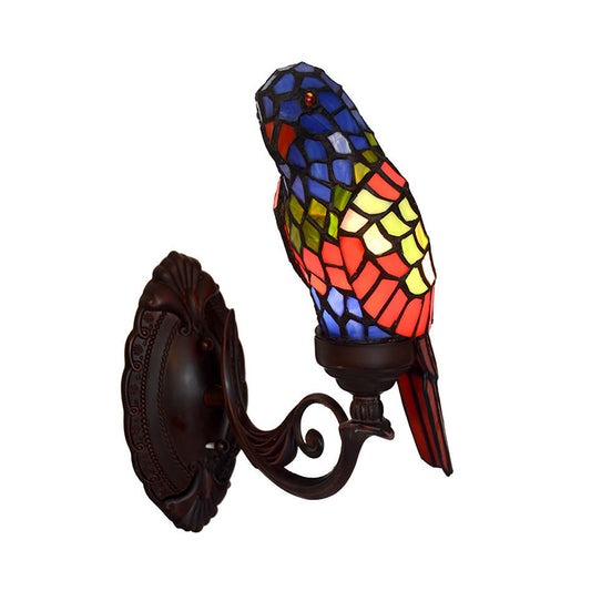 Parrot Wall Sconce Lighting 1-Light Stained Art Glass Baroque Wall Light Fixture in Red