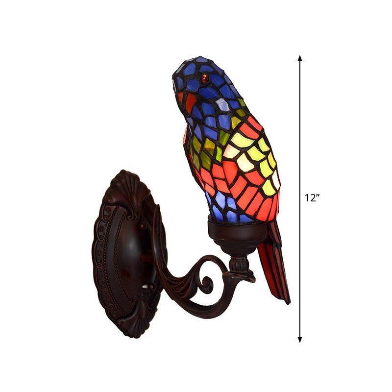 Parrot Wall Sconce Lighting 1-Light Stained Art Glass Baroque Wall Light Fixture in Red Clearhalo 'Art deco wall lights' 'Cast Iron' 'Glass' 'Industrial' 'Middle century wall lights' 'Modern' 'Tiffany wall lights' 'Tiffany' 'Traditional wall lights' 'Wall Lamps & Sconces' 'Wall Lights' Lighting' 2029211
