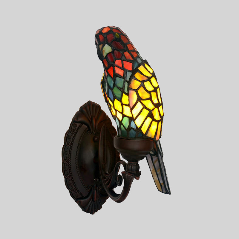 Parrot Shaped Sconce Light Victorian Cut Glass 1 Light Green Wall Mounted Lighting with Swirled Arm Green Clearhalo 'Art deco wall lights' 'Cast Iron' 'Glass' 'Industrial' 'Middle century wall lights' 'Modern' 'Tiffany wall lights' 'Tiffany' 'Traditional wall lights' 'Wall Lamps & Sconces' 'Wall Lights' Lighting' 2029212
