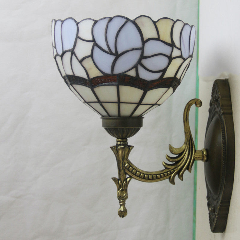 Blue Domed Wall Light Sconce Baroque 1-Light Stained Glass Floral Patterned Wall Lighting Ideas Blue Clearhalo 'Art deco wall lights' 'Cast Iron' 'Glass' 'Industrial' 'Middle century wall lights' 'Modern' 'Tiffany wall lights' 'Tiffany' 'Traditional wall lights' 'Wall Lamps & Sconces' 'Wall Lights' Lighting' 2029224