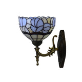 Blue Domed Wall Light Sconce Baroque 1-Light Stained Glass Floral Patterned Wall Lighting Ideas Clearhalo 'Art deco wall lights' 'Cast Iron' 'Glass' 'Industrial' 'Middle century wall lights' 'Modern' 'Tiffany wall lights' 'Tiffany' 'Traditional wall lights' 'Wall Lamps & Sconces' 'Wall Lights' Lighting' 2029226