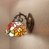 1-Light Sconce Light Fixture Baroque Dome Stained Glass Sunflower Patterned Wall Lighting Ideas in Orange Clearhalo 'Art deco wall lights' 'Cast Iron' 'Glass' 'Industrial' 'Middle century wall lights' 'Modern' 'Tiffany wall lights' 'Tiffany' 'Traditional wall lights' 'Wall Lamps & Sconces' 'Wall Lights' Lighting' 2029234
