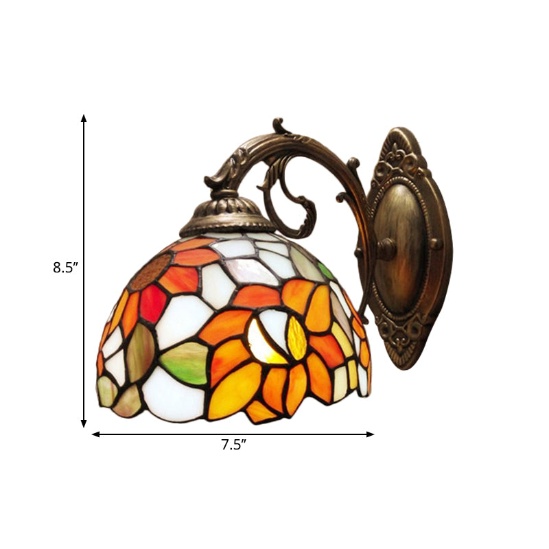 1-Light Sconce Light Fixture Baroque Dome Stained Glass Sunflower Patterned Wall Lighting Ideas in Orange Clearhalo 'Art deco wall lights' 'Cast Iron' 'Glass' 'Industrial' 'Middle century wall lights' 'Modern' 'Tiffany wall lights' 'Tiffany' 'Traditional wall lights' 'Wall Lamps & Sconces' 'Wall Lights' Lighting' 2029236