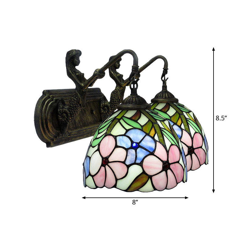 Tiffany Floral Bowl Wall Lamp Sconce Hand Cut Glass Wall Mount Lighting in Brass Clearhalo 'Art deco wall lights' 'Cast Iron' 'Glass' 'Industrial' 'Middle century wall lights' 'Modern' 'Tiffany wall lights' 'Tiffany' 'Traditional wall lights' 'Wall Lamps & Sconces' 'Wall Lights' Lighting' 2029296