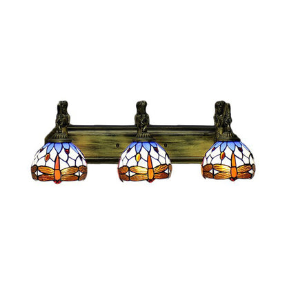 Brass Domed Wall Lighting Ideas Tiffany 3 Bulbs Stained Art Glass Wall Lights Fixture Brass Clearhalo 'Art deco wall lights' 'Cast Iron' 'Glass' 'Industrial' 'Middle century wall lights' 'Modern' 'Tiffany wall lights' 'Tiffany' 'Traditional wall lights' 'Wall Lamps & Sconces' 'Wall Lights' Lighting' 2029307