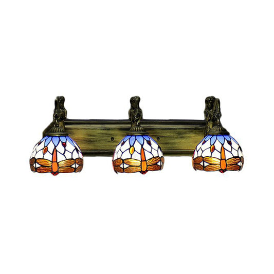 Brass Domed Wall Lighting Ideas Tiffany 3 Bulbs Stained Art Glass Wall Lights Fixture Brass Clearhalo 'Art deco wall lights' 'Cast Iron' 'Glass' 'Industrial' 'Middle century wall lights' 'Modern' 'Tiffany wall lights' 'Tiffany' 'Traditional wall lights' 'Wall Lamps & Sconces' 'Wall Lights' Lighting' 2029307