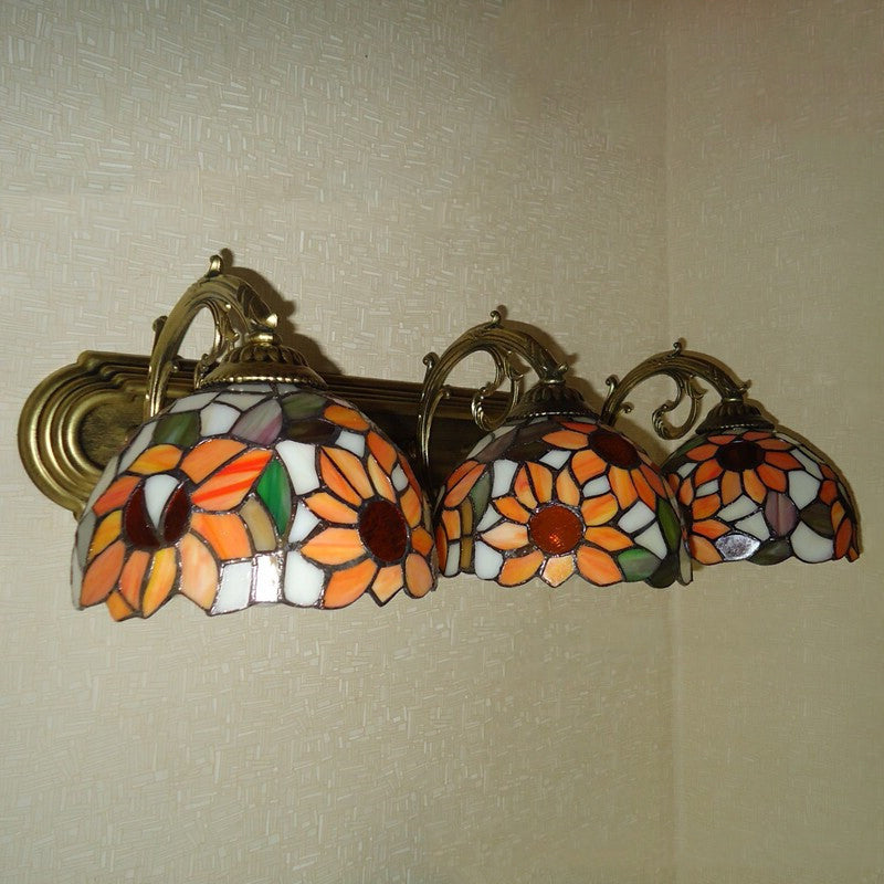 3-Light Bowl Sconce Light Victorian Yellow Hand Cut Glass Wall Lighting Fixture with Sunflower Pattern Yellow Clearhalo 'Art deco wall lights' 'Cast Iron' 'Glass' 'Industrial' 'Middle century wall lights' 'Modern' 'Tiffany wall lights' 'Tiffany' 'Traditional wall lights' 'Wall Lamps & Sconces' 'Wall Lights' Lighting' 2029309