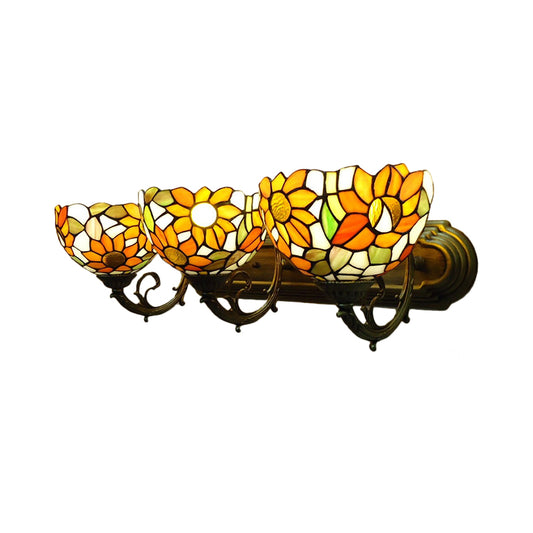 3-Light Bowl Sconce Light Victorian Yellow Hand Cut Glass Wall Lighting Fixture with Sunflower Pattern Clearhalo 'Art deco wall lights' 'Cast Iron' 'Glass' 'Industrial' 'Middle century wall lights' 'Modern' 'Tiffany wall lights' 'Tiffany' 'Traditional wall lights' 'Wall Lamps & Sconces' 'Wall Lights' Lighting' 2029311