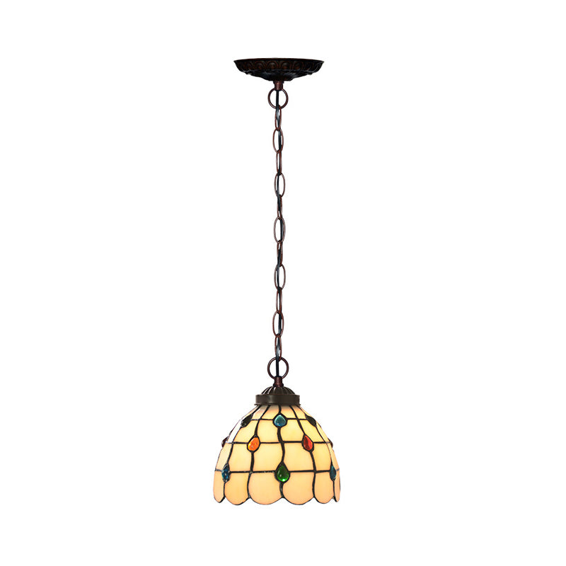 White Glass Copper Suspension Light Lattice Dome 1 Light Victorian Hanging Lamp Kit with Gem Pattern White Clearhalo 'Art Deco Pendants' 'Cast Iron' 'Ceiling Lights' 'Ceramic' 'Crystal' 'Industrial' 'Metal' 'Middle Century Pendants' 'Pendant Lights' 'Pendants' 'Tiffany close to ceiling' 'Tiffany Pendants' 'Tiffany' Lighting' 2029329