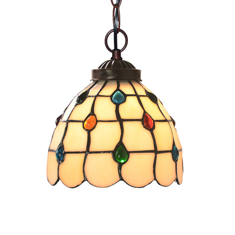 White Glass Copper Suspension Light Lattice Dome 1 Light Victorian Hanging Lamp Kit with Gem Pattern Clearhalo 'Art Deco Pendants' 'Cast Iron' 'Ceiling Lights' 'Ceramic' 'Crystal' 'Industrial' 'Metal' 'Middle Century Pendants' 'Pendant Lights' 'Pendants' 'Tiffany close to ceiling' 'Tiffany Pendants' 'Tiffany' Lighting' 2029330