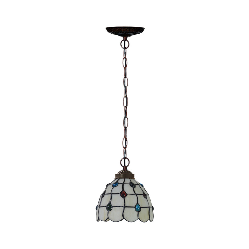 White Glass Copper Suspension Light Lattice Dome 1 Light Victorian Hanging Lamp Kit with Gem Pattern Clearhalo 'Art Deco Pendants' 'Cast Iron' 'Ceiling Lights' 'Ceramic' 'Crystal' 'Industrial' 'Metal' 'Middle Century Pendants' 'Pendant Lights' 'Pendants' 'Tiffany close to ceiling' 'Tiffany Pendants' 'Tiffany' Lighting' 2029331