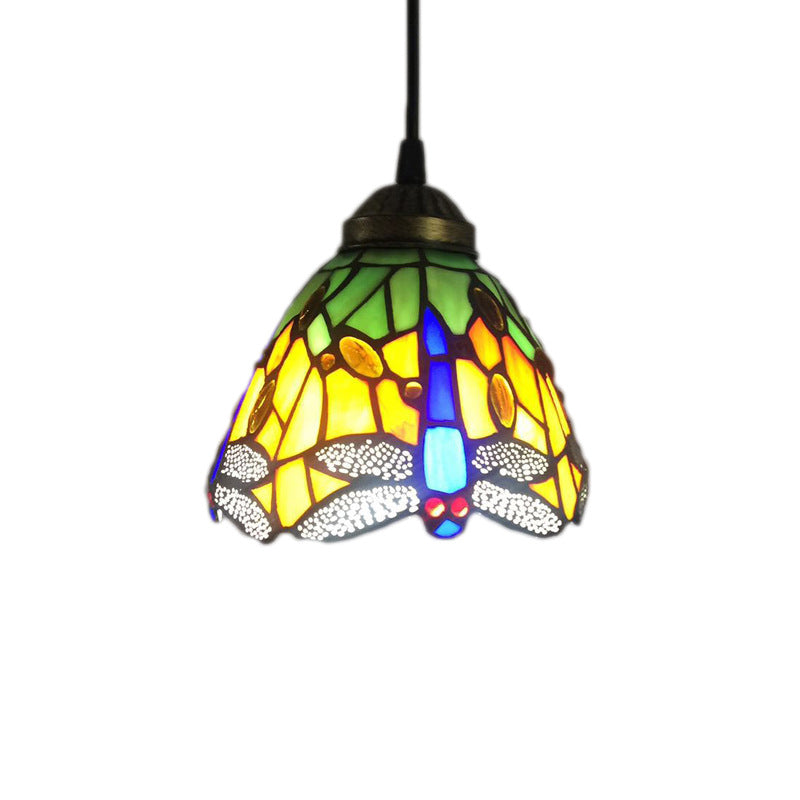 Bell Stained Glass Hanging Pendant Light Baroque 1-Bulb Drop Lamp with Dragonfly Pattern Clearhalo 'Art Deco Pendants' 'Cast Iron' 'Ceiling Lights' 'Ceramic' 'Crystal' 'Industrial' 'Metal' 'Middle Century Pendants' 'Pendant Lights' 'Pendants' 'Tiffany close to ceiling' 'Tiffany Pendants' 'Tiffany' Lighting' 2029347