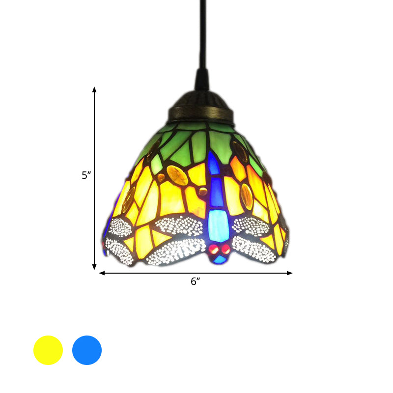 Bell Stained Glass Hanging Pendant Light Baroque 1-Bulb Drop Lamp with Dragonfly Pattern Clearhalo 'Art Deco Pendants' 'Cast Iron' 'Ceiling Lights' 'Ceramic' 'Crystal' 'Industrial' 'Metal' 'Middle Century Pendants' 'Pendant Lights' 'Pendants' 'Tiffany close to ceiling' 'Tiffany Pendants' 'Tiffany' Lighting' 2029348