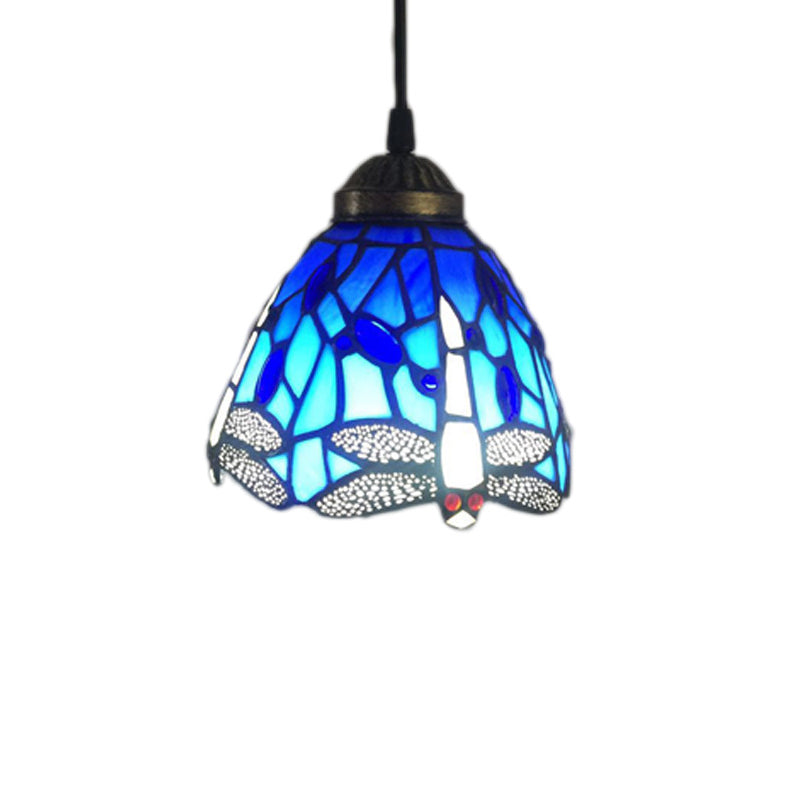 Bell Stained Glass Hanging Pendant Light Baroque 1-Bulb Drop Lamp with Dragonfly Pattern Clearhalo 'Art Deco Pendants' 'Cast Iron' 'Ceiling Lights' 'Ceramic' 'Crystal' 'Industrial' 'Metal' 'Middle Century Pendants' 'Pendant Lights' 'Pendants' 'Tiffany close to ceiling' 'Tiffany Pendants' 'Tiffany' Lighting' 2029350