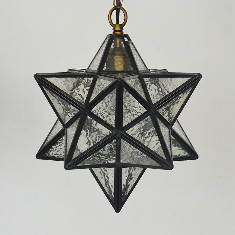 Star Pendant Light Fixture Mission Clear Ripple Glass 1-Light Black Drop Lamp for Dining Room Clearhalo 'Art Deco Pendants' 'Cast Iron' 'Ceiling Lights' 'Ceramic' 'Crystal' 'Industrial' 'Metal' 'Middle Century Pendants' 'Pendant Lights' 'Pendants' 'Tiffany close to ceiling' 'Tiffany Pendants' 'Tiffany' Lighting' 2029371