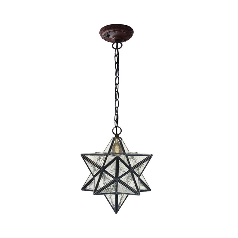 Star Pendant Light Fixture Mission Clear Ripple Glass 1-Light Black Drop Lamp for Dining Room Clearhalo 'Art Deco Pendants' 'Cast Iron' 'Ceiling Lights' 'Ceramic' 'Crystal' 'Industrial' 'Metal' 'Middle Century Pendants' 'Pendant Lights' 'Pendants' 'Tiffany close to ceiling' 'Tiffany Pendants' 'Tiffany' Lighting' 2029372